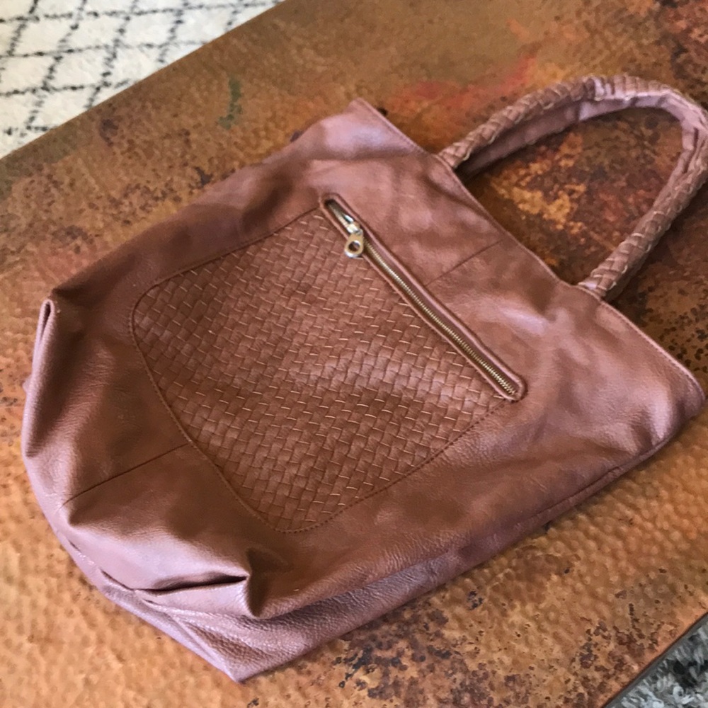 {co lab} Camel Shoulder Bag. Faux Leather.